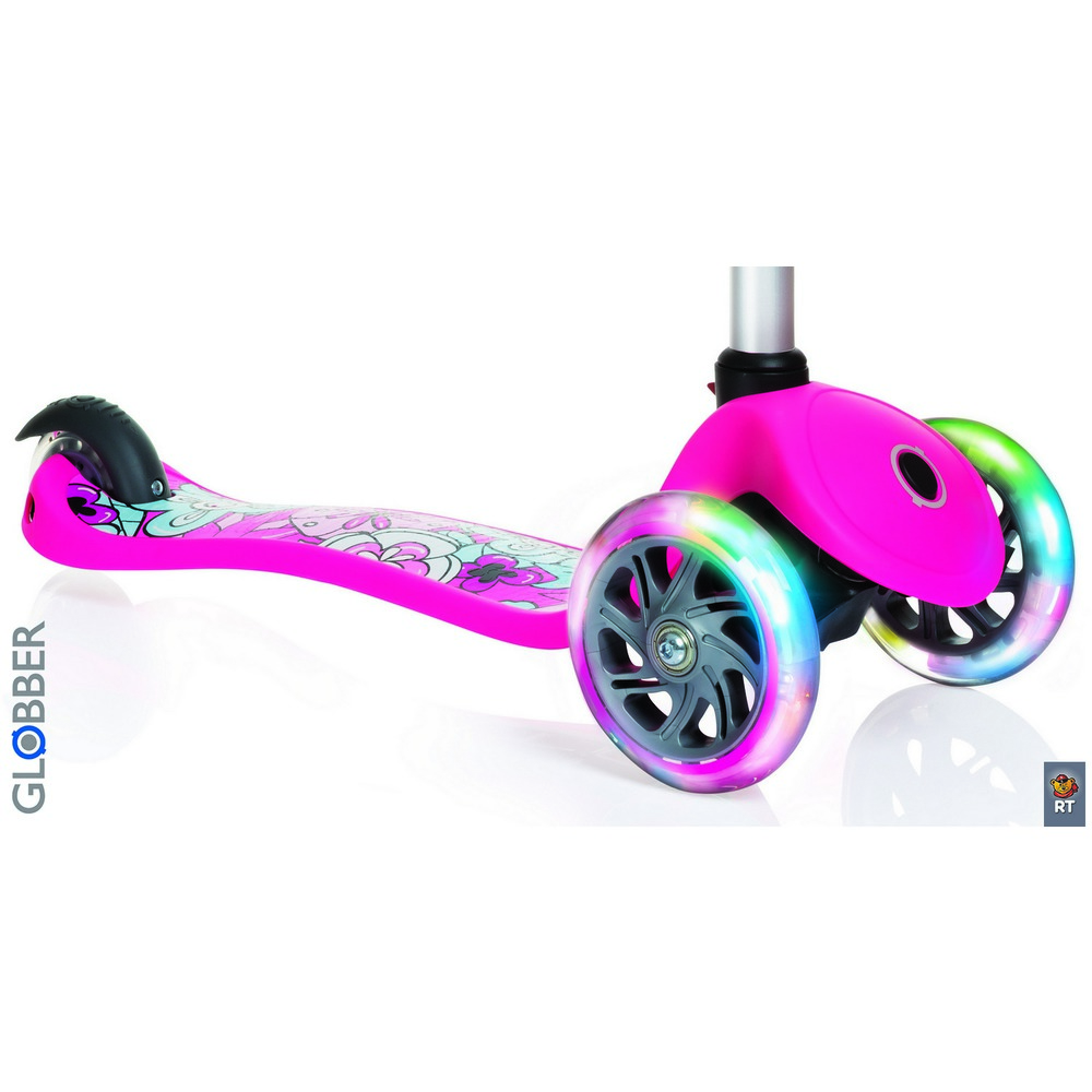 Самокат Globber Primo Fantasy 424-007 с 3 светящимися колесами Flowers Neon pink  